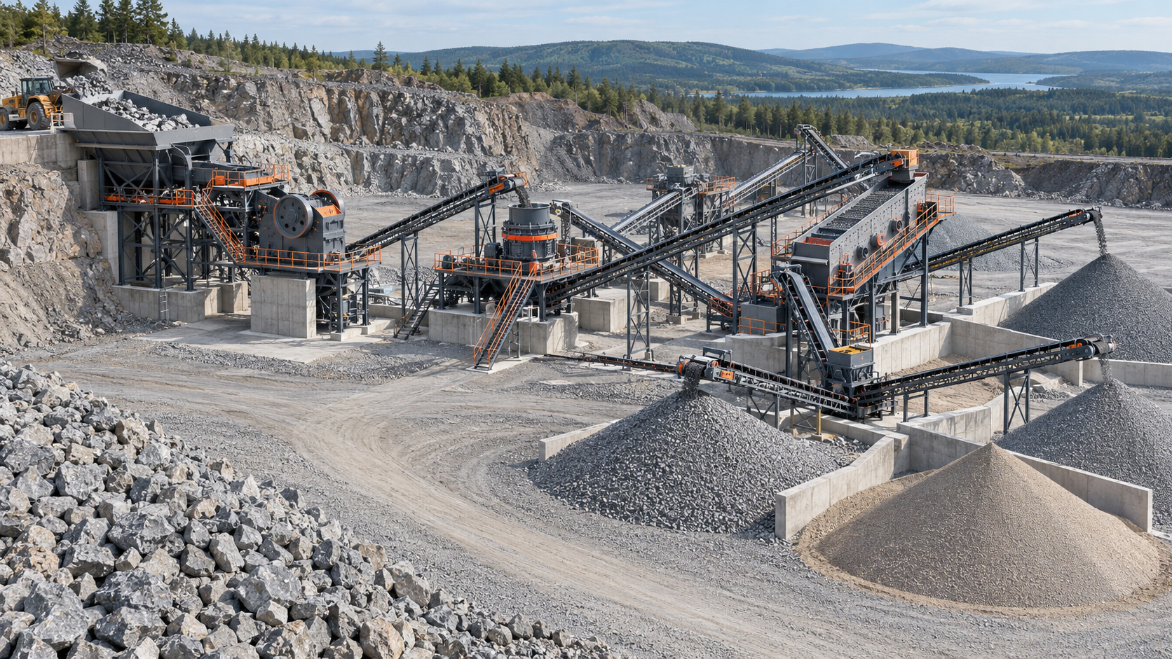 Complete aggregate crushing and screening plant