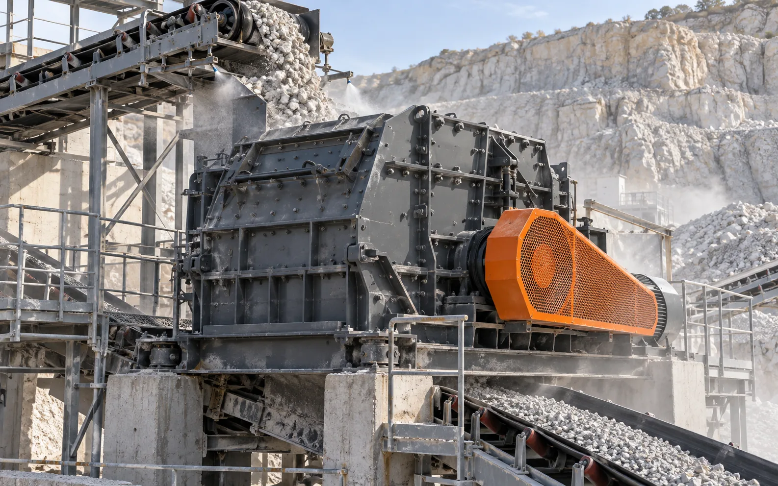 European version impact crusher in a limestone quarry crushing line