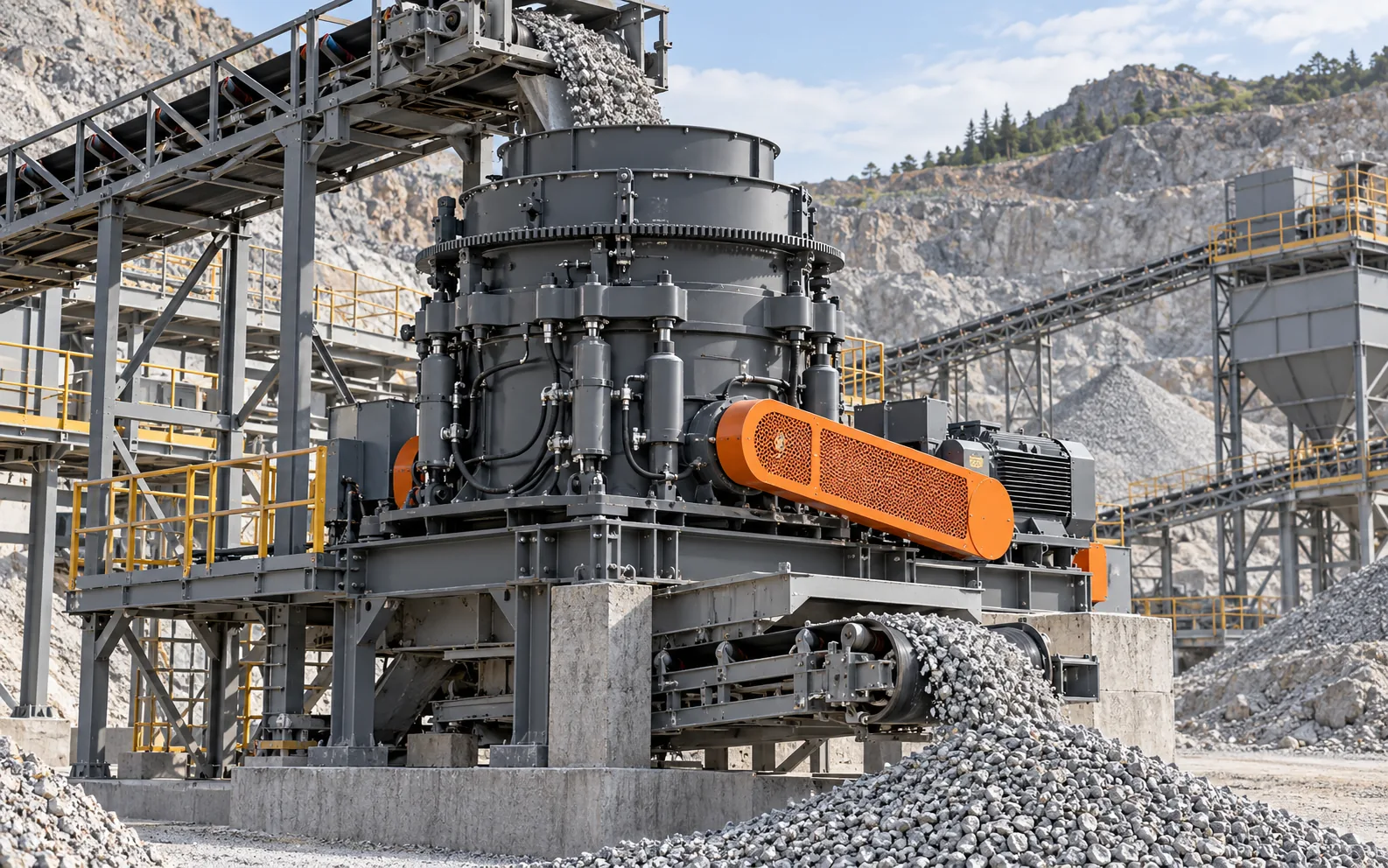 HP hydraulic cone crusher in a granite aggregate crushing circuit