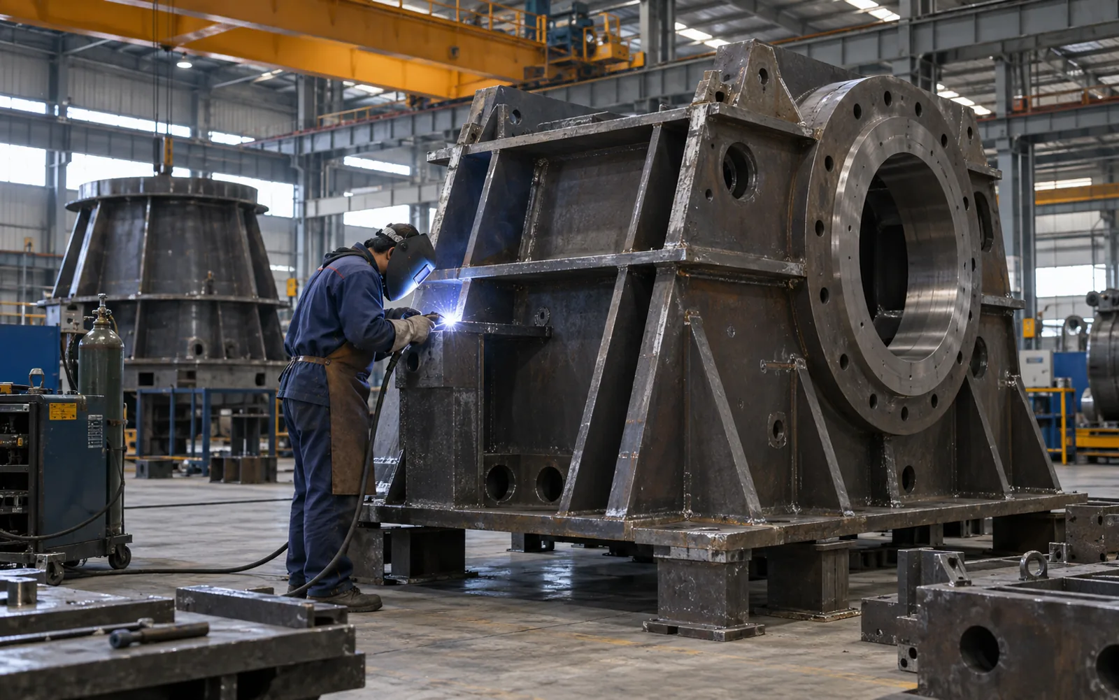 Welding and fabrication of a heavy crusher frame