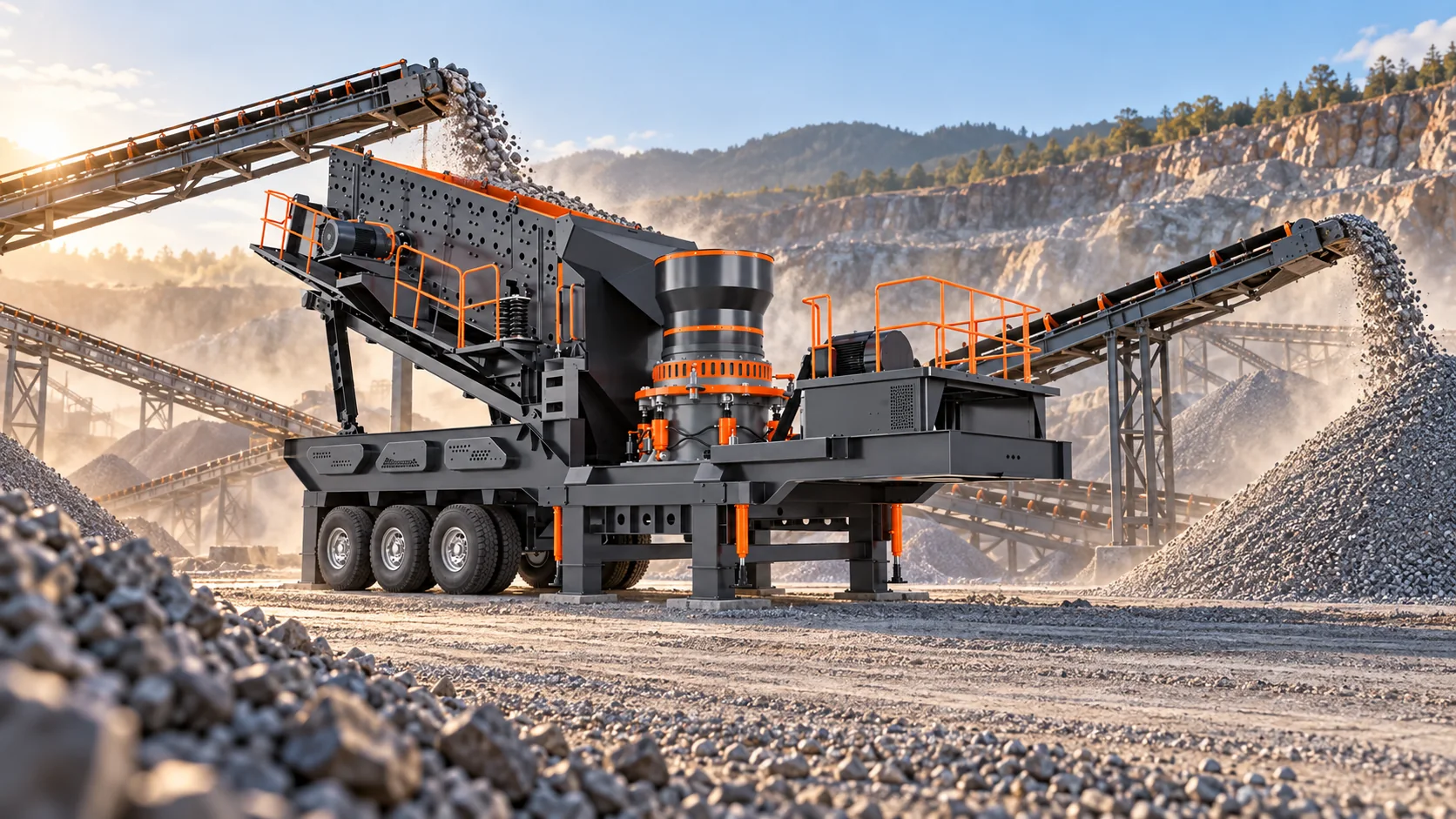 HNLANGBO Mobile Cone Crusher Station in an equipment processing layout