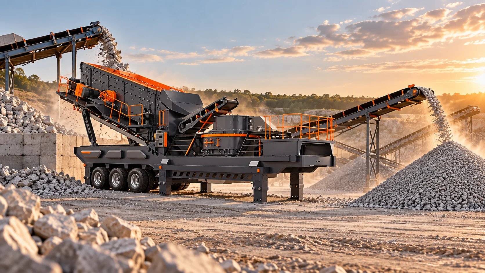 HNLANGBO Mobile Impact Crushing Station in an equipment processing layout