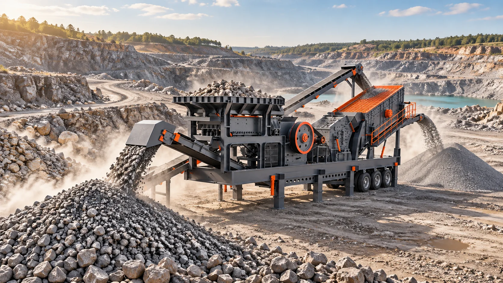 HNLANGBO Mobile Primary Crushing Station in an equipment processing layout