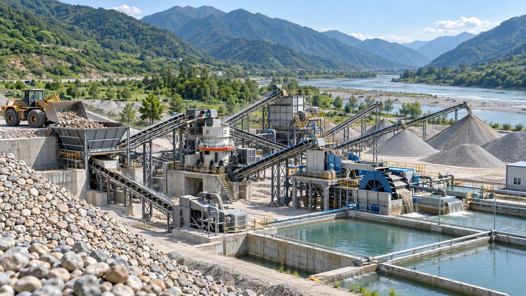 Representative river pebble crushing screening and washing line