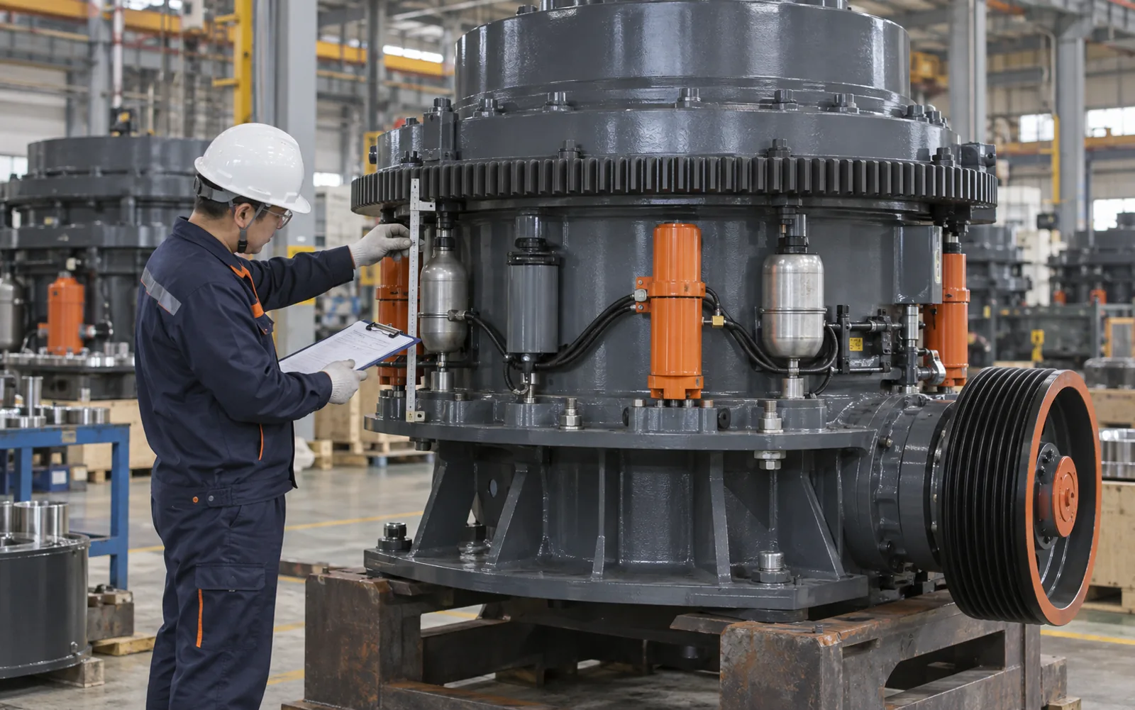 Dimensional inspection of a cone crusher before shipment