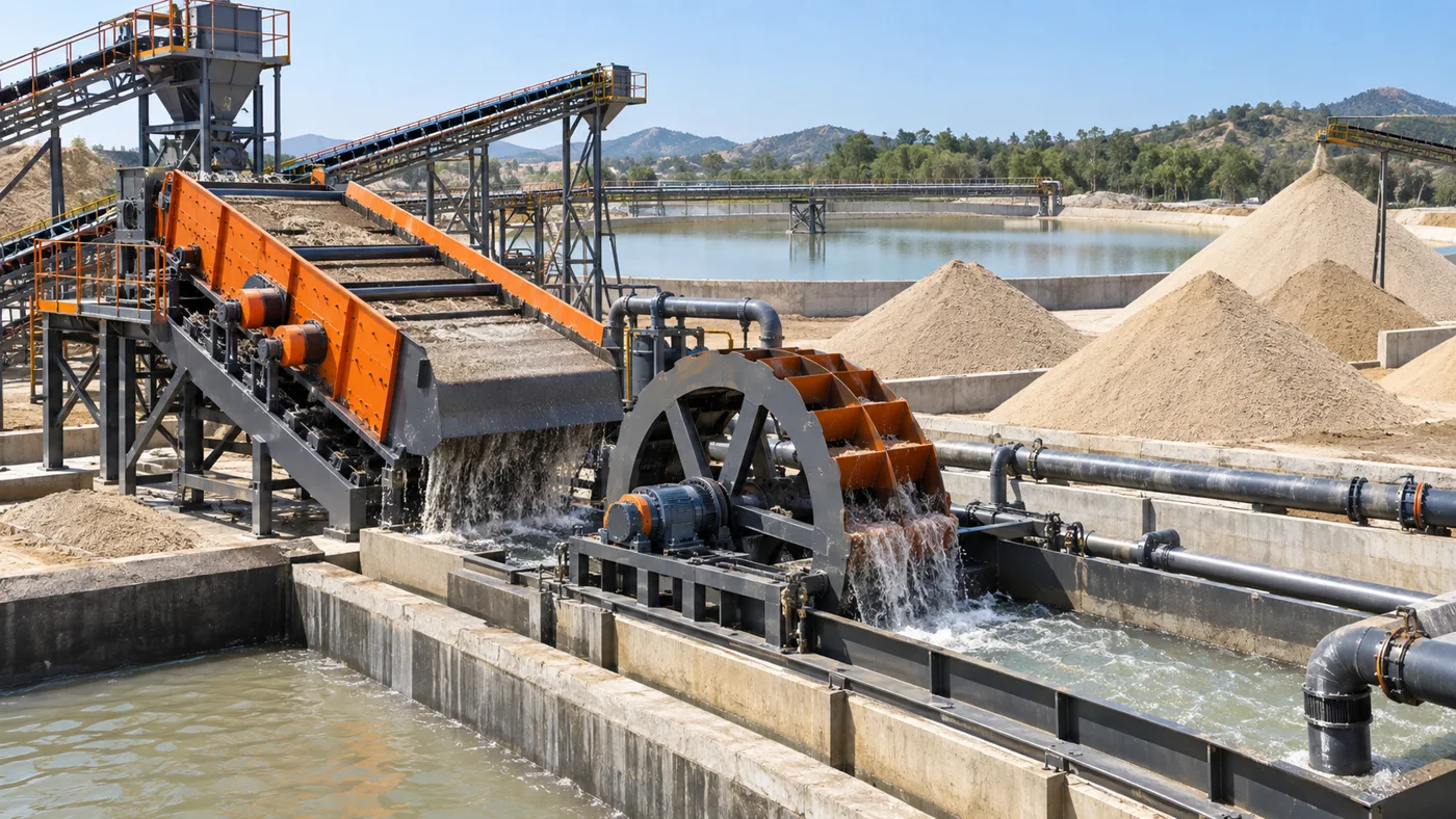Sand washing equipment and sand stockpiles