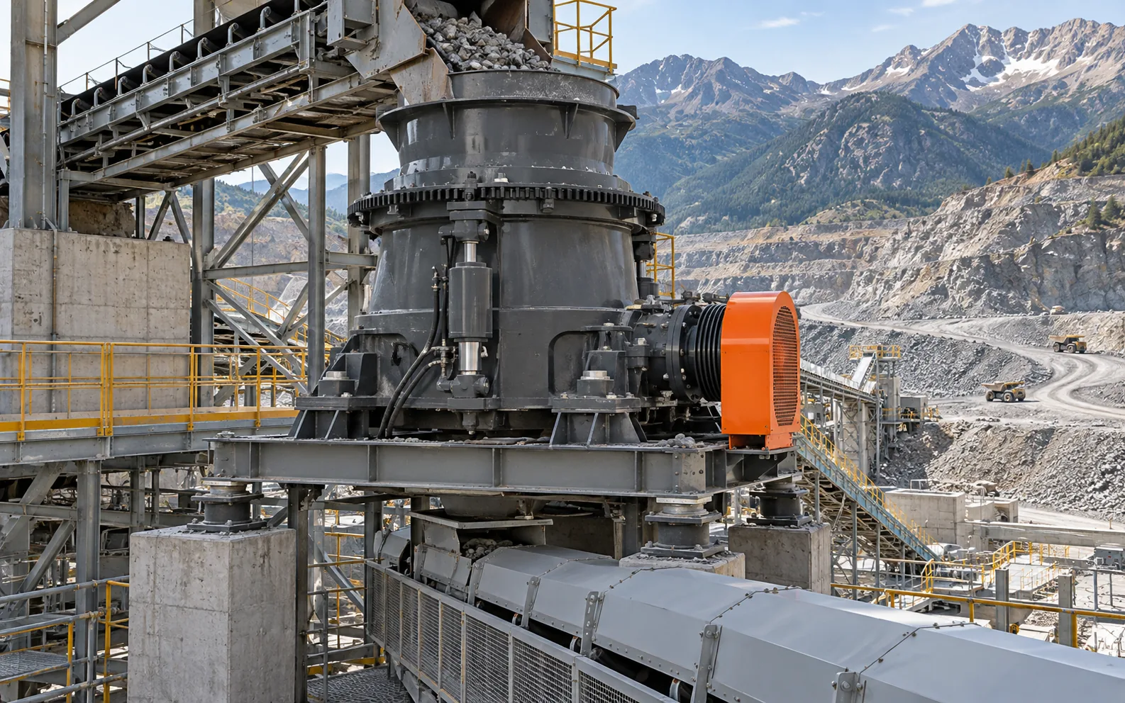 Single cylinder hydraulic cone crusher in a hard rock ore circuit