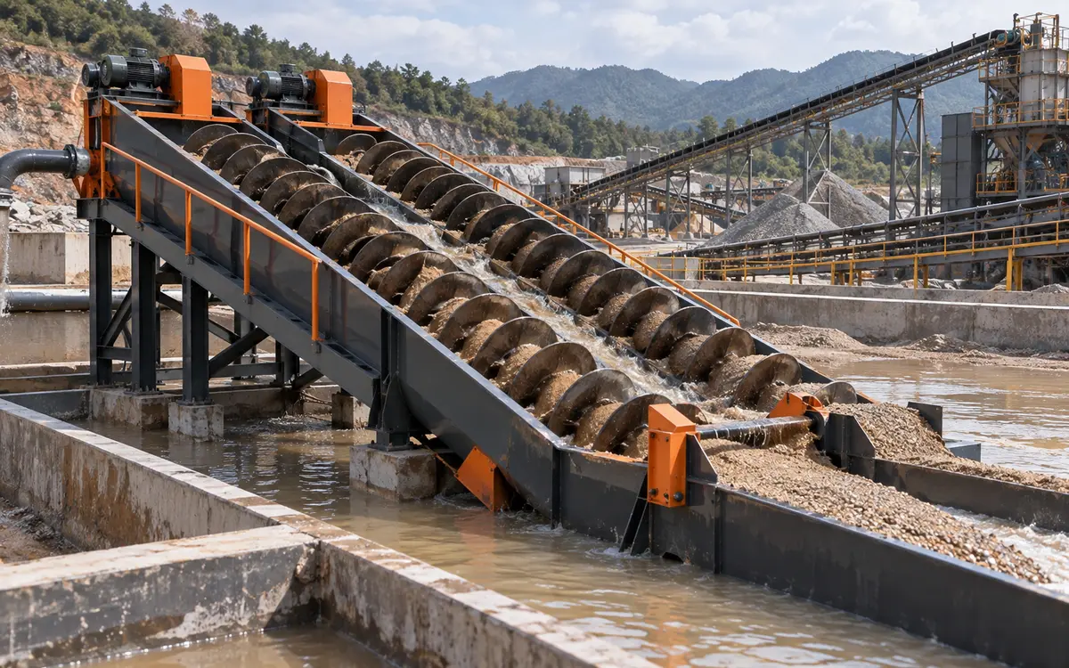 HNLANGBO Spiral Sand Washer in an equipment processing layout