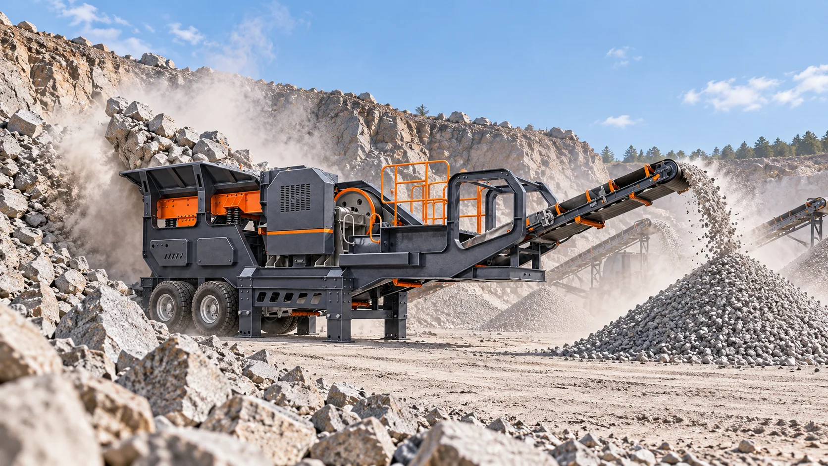 HNLANGBO Tire Mobile Crushing Station in an equipment processing layout