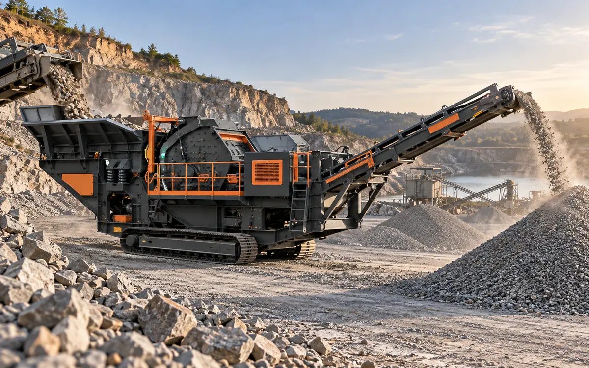 HNLANGBO Tracked Impact Crushing Plant in an equipment processing layout