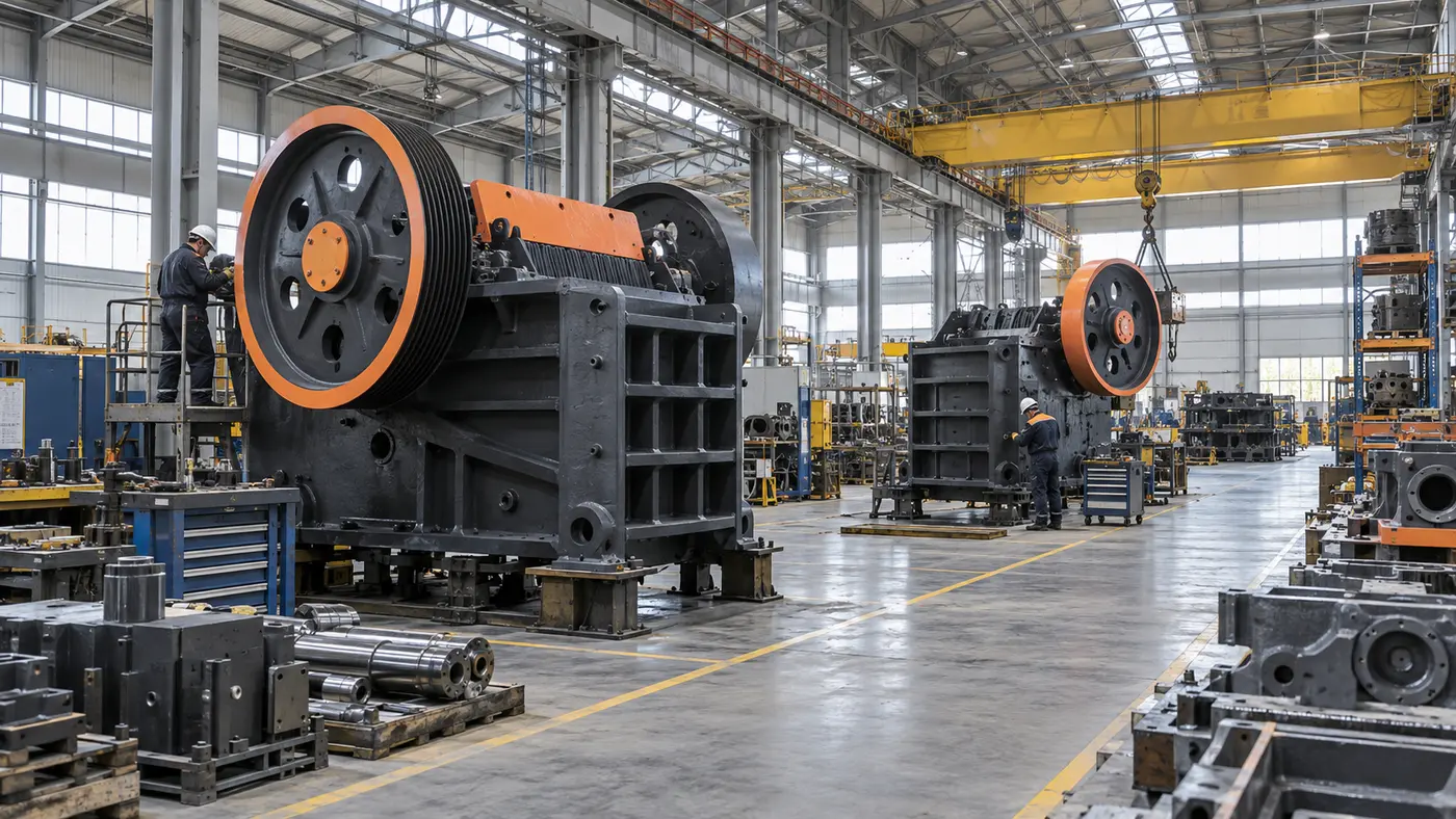 Jaw crusher assembly and industrial workshop equipment